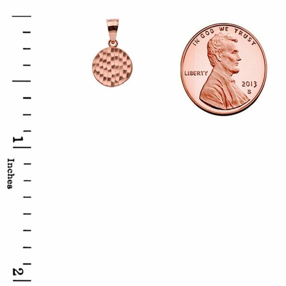 10k Rose Gold Hammered Mini Small Disk Necklace